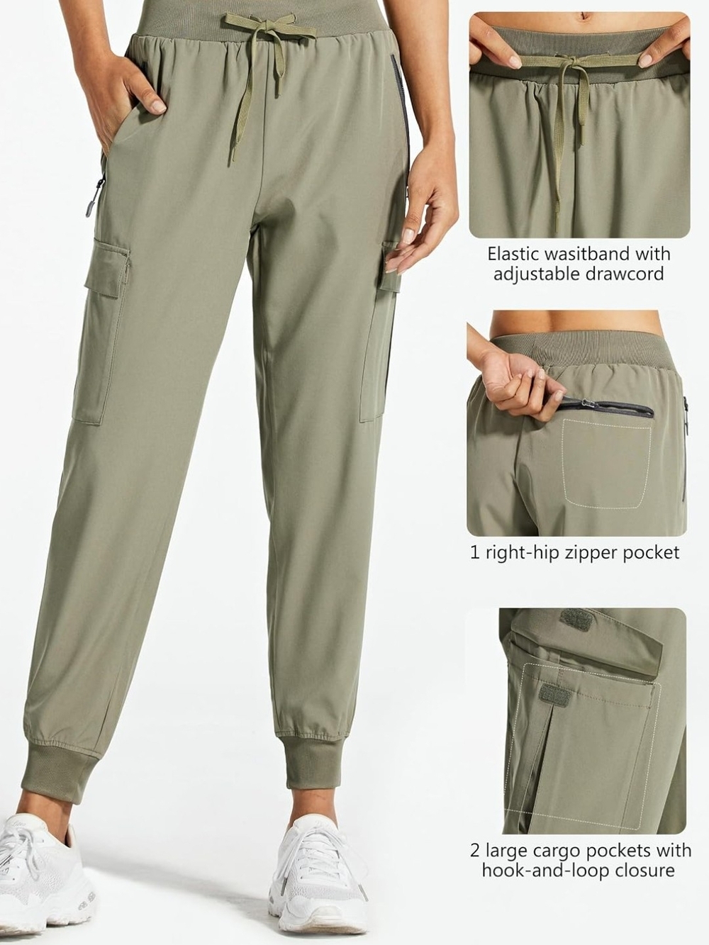 Olive Utility Jogger Pants with Drawcord Waist